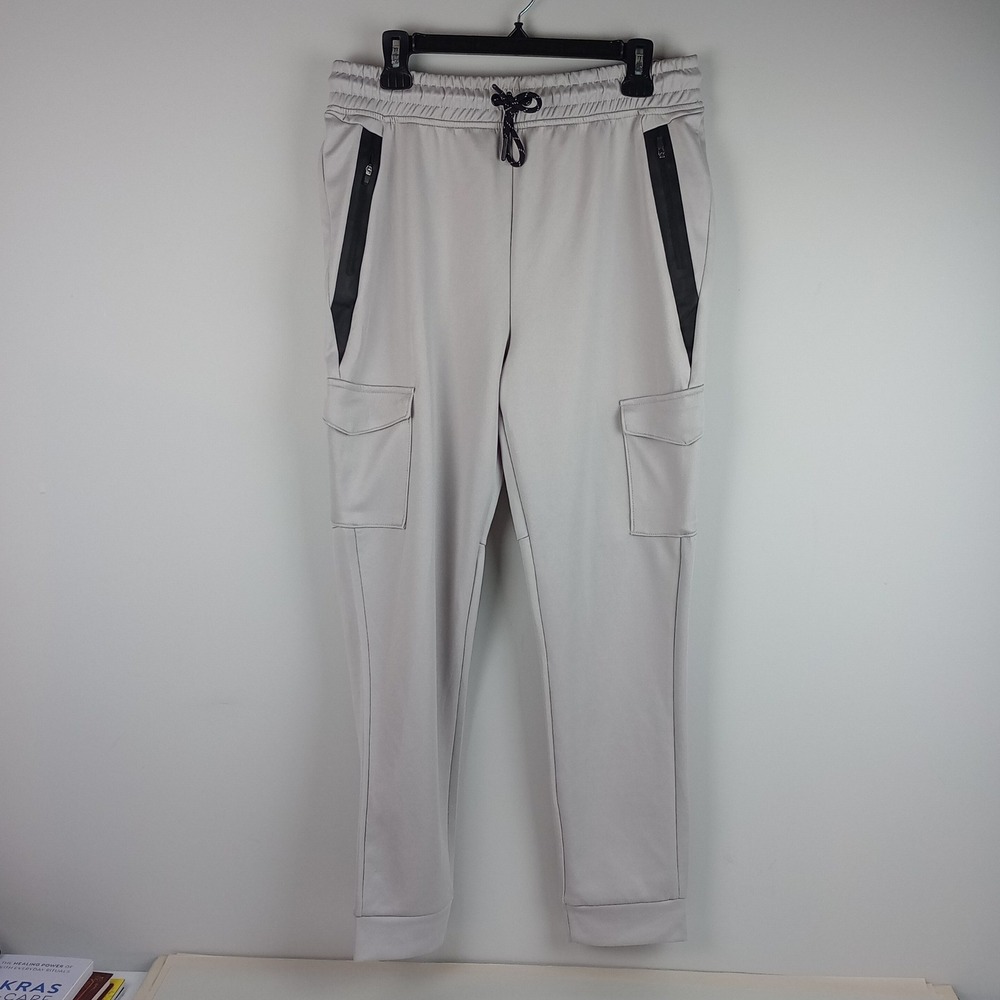 RGSTR Mens L Gray Cargo Tech Fleece Zip Pockets Athletic Jogger Sweatpants